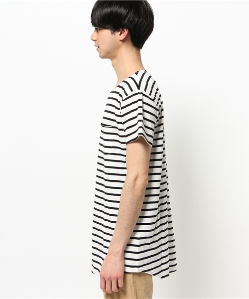 WEGO（ウィゴー）の「WEGO/ ラウンドロングポケットTシャツ（Tシャツ/カットソー・メンズ・ホワイト系その他/ホワイト/杢グレー・MEDIUM/LARGE）」の5枚目の写真