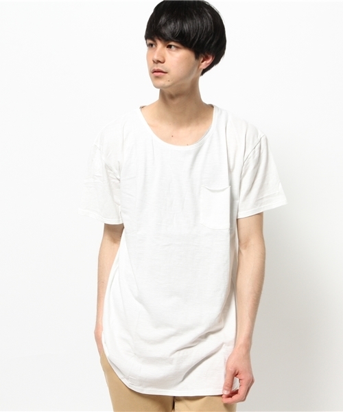 WEGO（ウィゴー）の「WEGO/ ラウンドロングポケットTシャツ（Tシャツ/カットソー・メンズ・ホワイト系その他/ホワイト/杢グレー・MEDIUM/LARGE）」の12枚目の写真