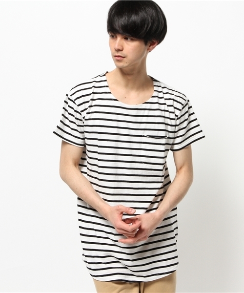 WEGO（ウィゴー）の「WEGO/ ラウンドロングポケットTシャツ（Tシャツ/カットソー・メンズ・ホワイト系その他/ホワイト/杢グレー・MEDIUM/LARGE）」の13枚目の写真