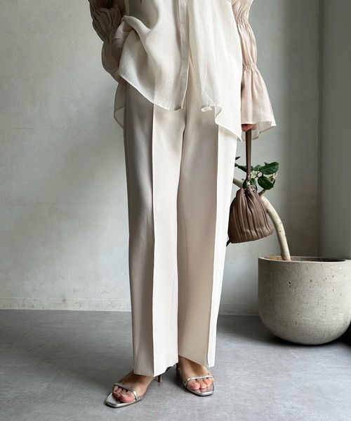 DouDou（ドゥドゥ）の「ツイルストレートパンツ（スラックス・レディース・チャコールグレー/オフホワイト/ミント/ブラック・FREE）」の2枚目の写真