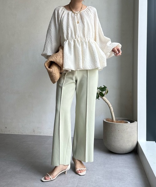 DouDou（ドゥドゥ）の「ツイルストレートパンツ（スラックス・レディース・チャコールグレー/オフホワイト/ミント/ブラック・FREE）」の11枚目の写真