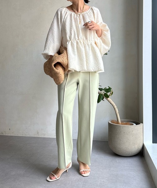 DouDou（ドゥドゥ）の「ツイルストレートパンツ（スラックス・レディース・チャコールグレー/オフホワイト/ミント/ブラック・FREE）」の16枚目の写真