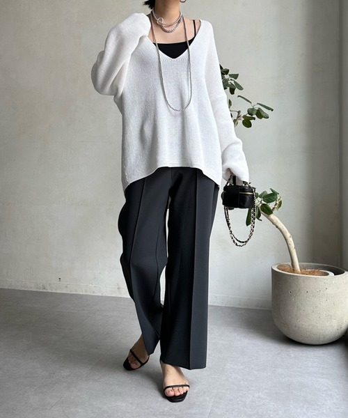 DouDou（ドゥドゥ）の「ツイルストレートパンツ（スラックス・レディース・チャコールグレー/オフホワイト/ミント/ブラック・FREE）」の10枚目の写真