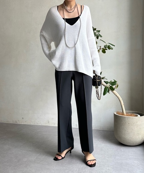 DouDou（ドゥドゥ）の「ツイルストレートパンツ（スラックス・レディース・チャコールグレー/オフホワイト/ミント/ブラック・FREE）」の15枚目の写真