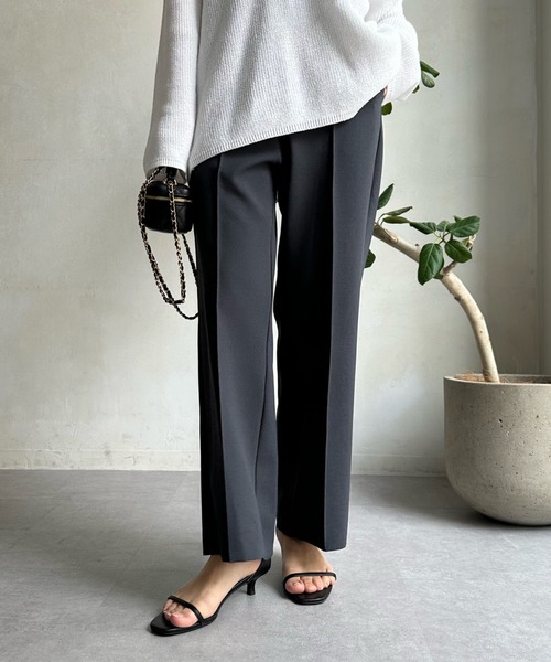 DouDou（ドゥドゥ）の「ツイルストレートパンツ（スラックス・レディース・チャコールグレー/オフホワイト/ミント/ブラック・FREE）」の6枚目の写真