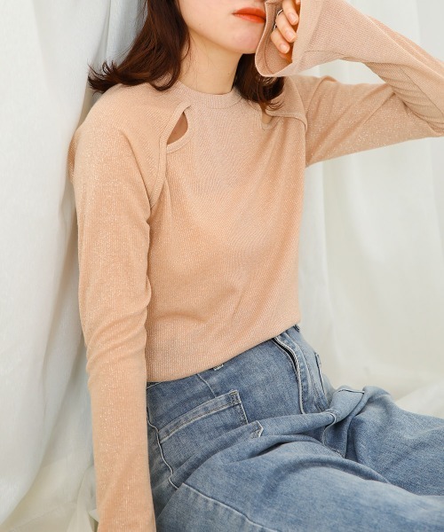 Bab（バブ）の「フレアスリーブラメリブトップス（Tシャツ/カットソー・レディース・ベージュ/パープル・FREE）」の2枚目の写真