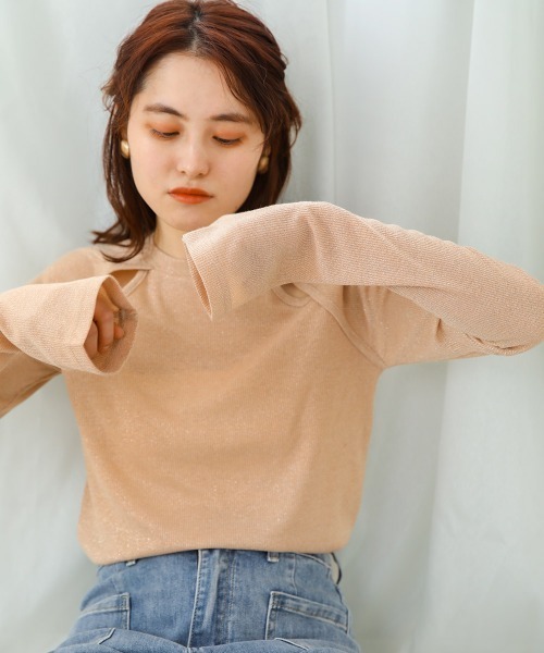Bab（バブ）の「フレアスリーブラメリブトップス（Tシャツ/カットソー・レディース・ベージュ/パープル・FREE）」の3枚目の写真