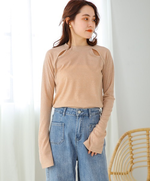 Bab（バブ）の「フレアスリーブラメリブトップス（Tシャツ/カットソー・レディース・ベージュ/パープル・FREE）」の7枚目の写真