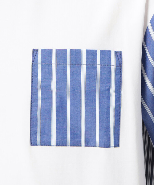 COMME CA ISM（コムサイズム）の「シルケットコットン天竺　ストライプ柄　布帛コンビ　5分袖　Tシャツ（Tシャツ/カットソー・メンズ・ネイビー/ホワイト・L/M）」の13枚目の写真