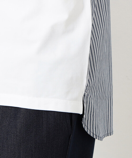 COMME CA ISM（コムサイズム）の「シルケットコットン天竺　ストライプ柄　布帛コンビ　5分袖　Tシャツ（Tシャツ/カットソー・メンズ・ネイビー/ホワイト・L/M）」の14枚目の写真