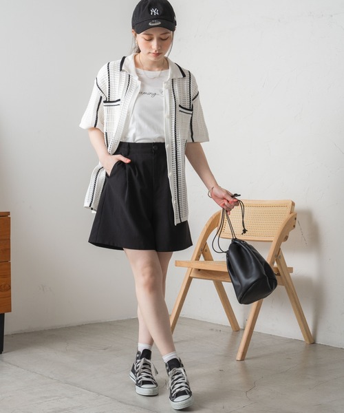 WEGO（ウィゴー）の「WEGO/ストライプメッシュニットシャツ（ニット/セーター・レディース・サックスブルー/ホワイト/ブラック・FREE）」の4枚目の写真