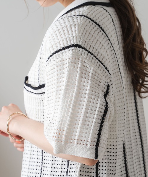 WEGO（ウィゴー）の「WEGO/ストライプメッシュニットシャツ（ニット/セーター・レディース・サックスブルー/ホワイト/ブラック・FREE）」の8枚目の写真
