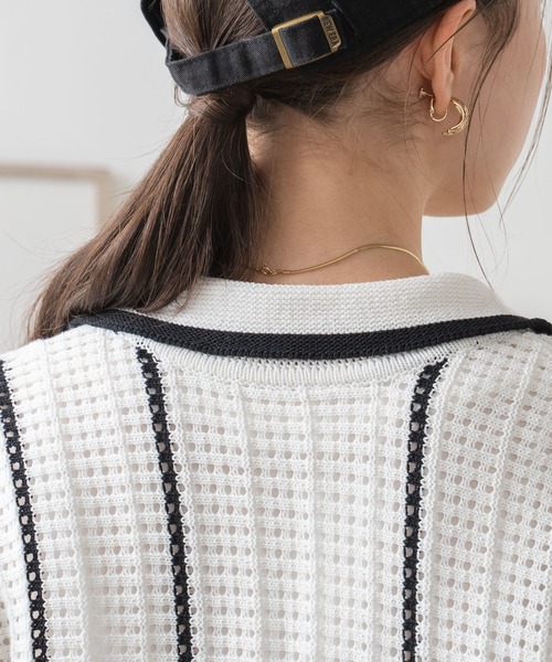 WEGO（ウィゴー）の「WEGO/ストライプメッシュニットシャツ（ニット/セーター・レディース・サックスブルー/ホワイト/ブラック・FREE）」の9枚目の写真