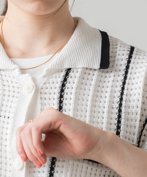 WEGO（ウィゴー）の「WEGO/ストライプメッシュニットシャツ（ニット/セーター・レディース・サックスブルー/ホワイト/ブラック・FREE）」の11枚目の写真