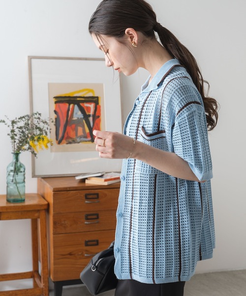 WEGO（ウィゴー）の「WEGO/ストライプメッシュニットシャツ（ニット/セーター・レディース・サックスブルー/ホワイト/ブラック・FREE）」の19枚目の写真