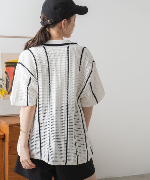 WEGO（ウィゴー）の「WEGO/ストライプメッシュニットシャツ（ニット/セーター・レディース・サックスブルー/ホワイト/ブラック・FREE）」の13枚目の写真