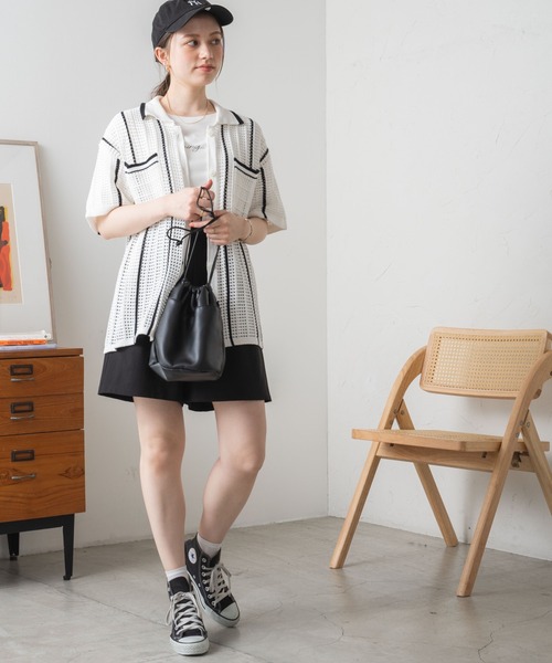 WEGO（ウィゴー）の「WEGO/ストライプメッシュニットシャツ（ニット/セーター・レディース・サックスブルー/ホワイト/ブラック・FREE）」の14枚目の写真