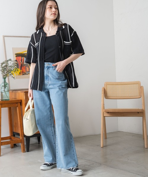 WEGO（ウィゴー）の「WEGO/ストライプメッシュニットシャツ（ニット/セーター・レディース・サックスブルー/ホワイト/ブラック・FREE）」の17枚目の写真