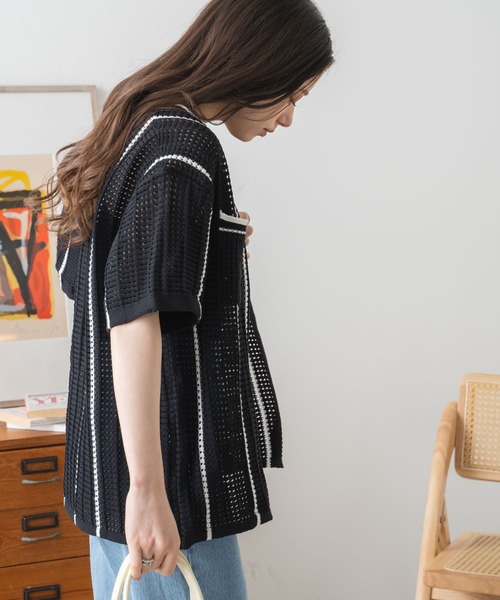 WEGO（ウィゴー）の「WEGO/ストライプメッシュニットシャツ（ニット/セーター・レディース・サックスブルー/ホワイト/ブラック・FREE）」の16枚目の写真