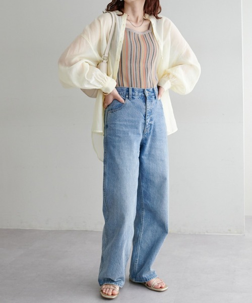 DISCOAT(ディスコート)の「【WEB限定】【前後2WAY】マルチストライプノースリーブ(タンクトップ・レディース・ライトベージュ/グリーン/オレンジ・FREE)」の4枚目の写真