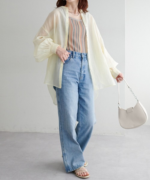 DISCOAT(ディスコート)の「【WEB限定】【前後2WAY】マルチストライプノースリーブ(タンクトップ・レディース・ライトベージュ/グリーン/オレンジ・FREE)」の5枚目の写真