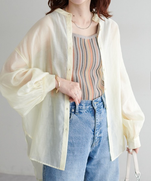 DISCOAT(ディスコート)の「【WEB限定】【前後2WAY】マルチストライプノースリーブ(タンクトップ・レディース・ライトベージュ/グリーン/オレンジ・FREE)」の8枚目の写真