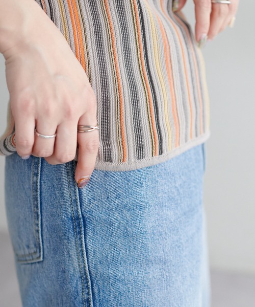 DISCOAT(ディスコート)の「【WEB限定】【前後2WAY】マルチストライプノースリーブ(タンクトップ・レディース・ライトベージュ/グリーン/オレンジ・FREE)」の13枚目の写真