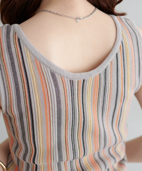 DISCOAT(ディスコート)の「【WEB限定】【前後2WAY】マルチストライプノースリーブ(タンクトップ・レディース・ライトベージュ/グリーン/オレンジ・FREE)」の14枚目の写真