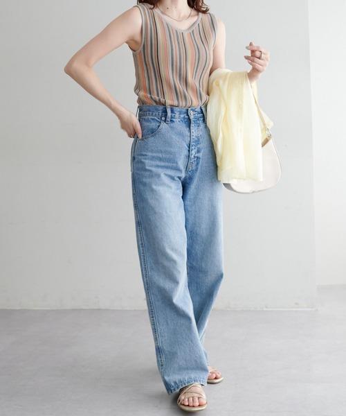 DISCOAT(ディスコート)の「【WEB限定】【前後2WAY】マルチストライプノースリーブ(タンクトップ・レディース・ライトベージュ/グリーン/オレンジ・FREE)」の16枚目の写真