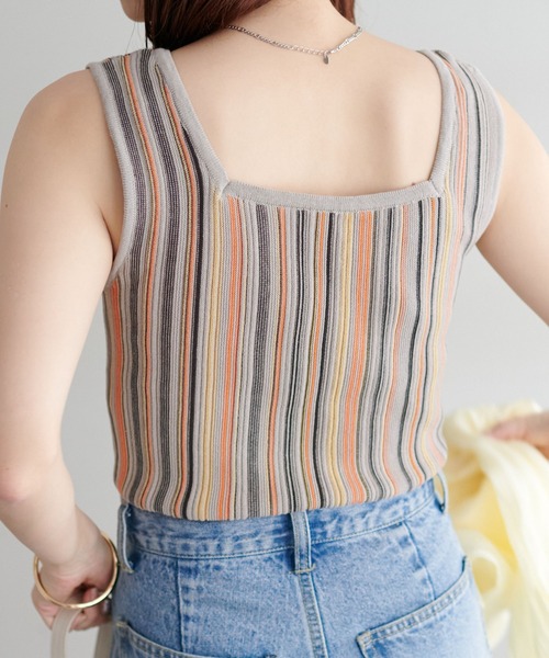 DISCOAT(ディスコート)の「【WEB限定】【前後2WAY】マルチストライプノースリーブ(タンクトップ・レディース・ライトベージュ/グリーン/オレンジ・FREE)」の19枚目の写真