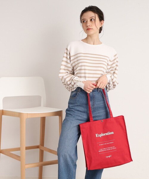 SHOO・LA・RUE（シューラルー）の「◆スクエアビッグトートバッグ（トートバッグ・レディース・ワインレッド/アイボリー/イエロー/ブルー/グレー/ブラック・00）」の19枚目の写真