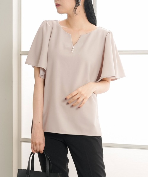 【接触冷感】フロントパールフレアブラウス