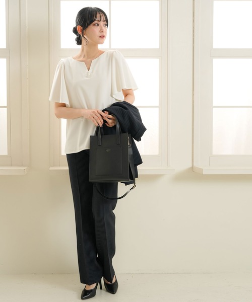 【接触冷感】フロントパールフレアブラウス