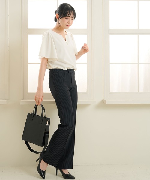 【接触冷感】フロントパールフレアブラウス