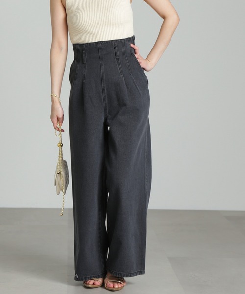 FREE'S MART（フリーズマート）の「◆[低身長サイズ/Sシリーズ]2Wayサス付きハイウエストタックワイドデニムパンツ（デニムパンツ・レディース・ネイビー/ブラック系その他/ライトインディゴブルー・X-SMALL/SMALL/MEDIUM）」の18枚目の写真