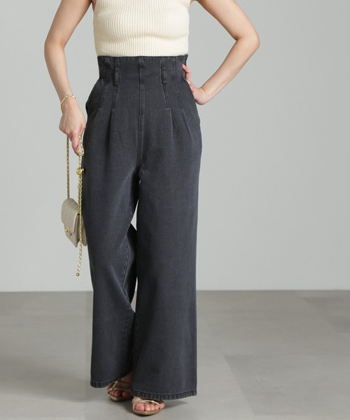 FREE'S MART（フリーズマート）の「◆[低身長サイズ/Sシリーズ]2Wayサス付きハイウエストタックワイドデニムパンツ（デニムパンツ・レディース・ネイビー/ブラック系その他/ライトインディゴブルー・X-SMALL/SMALL/MEDIUM）」の8枚目の写真