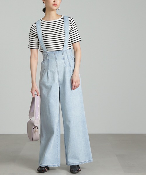 FREE'S MART（フリーズマート）の「◆[低身長サイズ/Sシリーズ]2Wayサス付きハイウエストタックワイドデニムパンツ（デニムパンツ・レディース・ネイビー/ブラック系その他/ライトインディゴブルー・X-SMALL/SMALL/MEDIUM）」の9枚目の写真