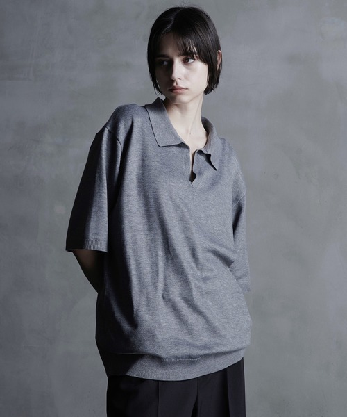 CALLNE（カルネ）の「【CALLNE】Skipper Summer Knit Shirt/スキッパーサマーニットシャツ（ポロシャツ・メンズ・グレー/ブラック・M/L）」の15枚目の写真