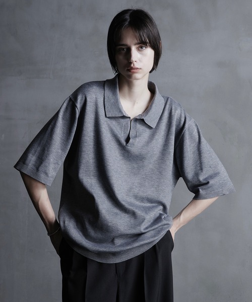 callne Vネックサマーニットシャツ CALLNE】Vneck Summer Knit Shirt / Vネックサマーニットシャツ