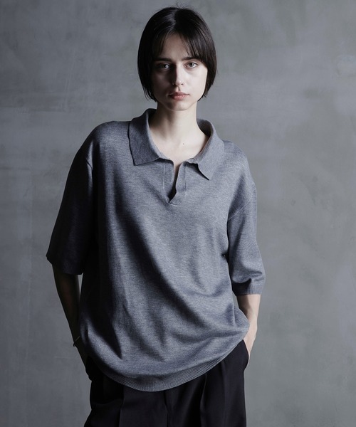CALLNE（カルネ）の「【CALLNE】Skipper Summer Knit Shirt/スキッパーサマーニットシャツ（ポロシャツ・メンズ・グレー/ブラック・M/L）」の17枚目の写真