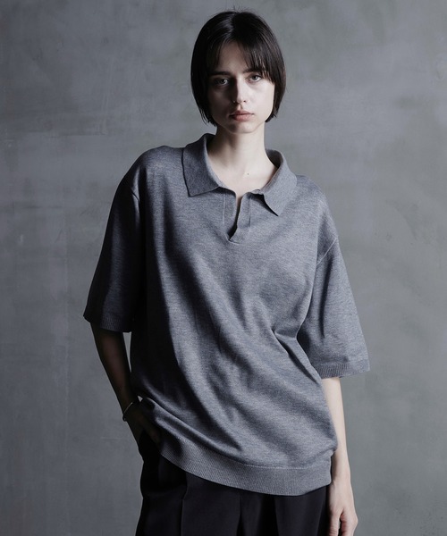 CALLNE（カルネ）の「【CALLNE】Skipper Summer Knit Shirt/スキッパーサマーニットシャツ（ポロシャツ・メンズ・グレー/ブラック・M/L）」の18枚目の写真