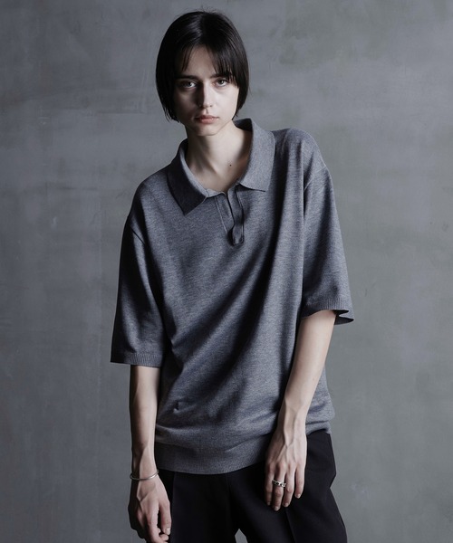 CALLNE（カルネ）の「【CALLNE】Skipper Summer Knit Shirt/スキッパーサマーニットシャツ（ポロシャツ・メンズ・グレー/ブラック・M/L）」の21枚目の写真