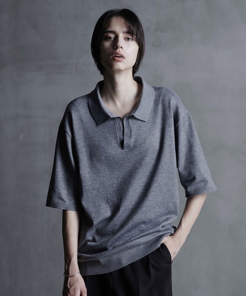 CALLNE（カルネ）の「【CALLNE】Skipper Summer Knit Shirt/スキッパーサマーニットシャツ（ポロシャツ・メンズ・グレー/ブラック・M/L）」の22枚目の写真