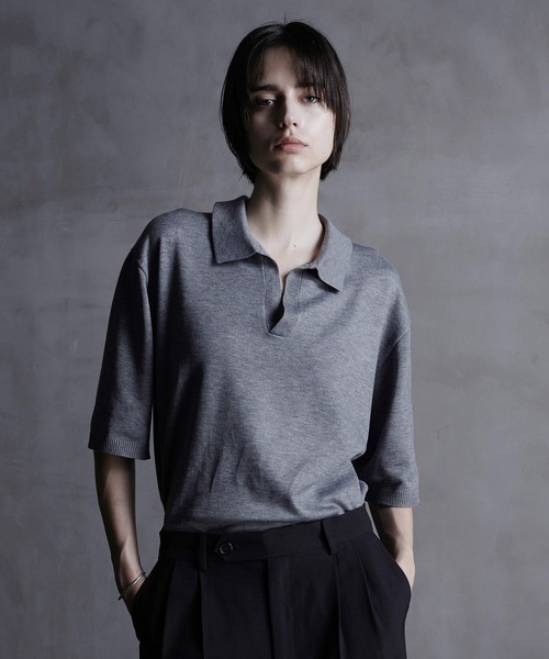 callne Vネックサマーニットシャツ CALLNE】Vneck Summer Knit Shirt / Vネックサマーニットシャツ
