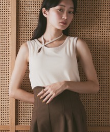 moi tytto | カップ付きデザインリブタンク(タンクトップ)