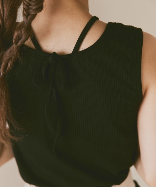 moi tytto（モイテュット）の「カップ付きデザインリブタンク（タンクトップ・レディース・ブラック/ナチュラル/ブラウン・FREE）」の7枚目の写真