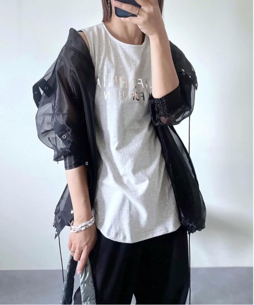 each（イーチ）の「CALIFORNIAロゴプリントタンク（タンクトップ・レディース・ブラウン/ホワイト/ブラック/グレー/ネイビー/シルバー/ホワイト×シルバー/チャコールグレー・FREE）」の8枚目の写真