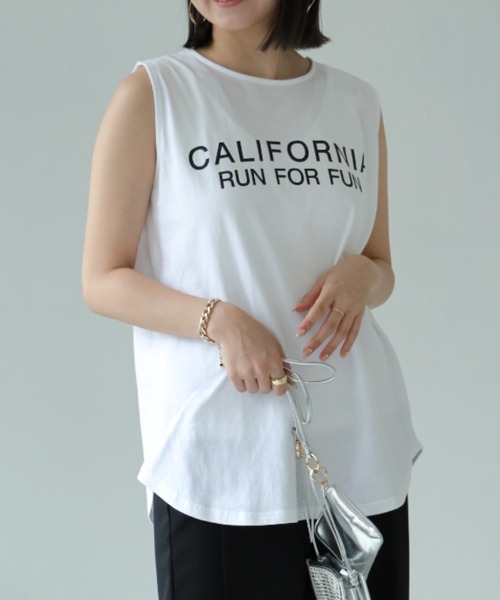 each（イーチ）の「CALIFORNIAロゴプリントタンク（タンクトップ・レディース・ブラウン/ホワイト/ブラック/グレー/ネイビー/シルバー/ホワイト×シルバー/チャコールグレー・FREE）」の15枚目の写真