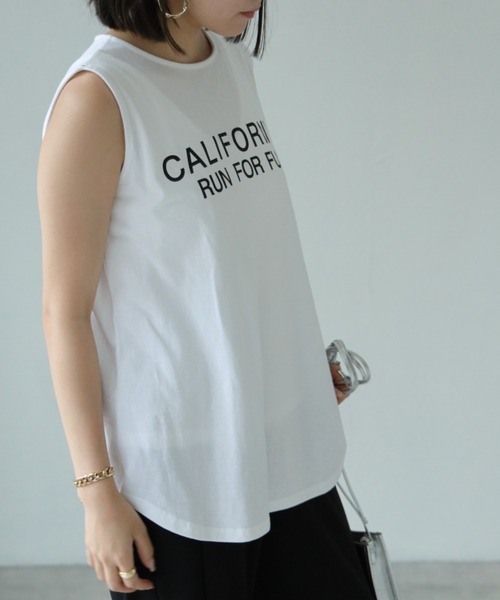 each（イーチ）の「CALIFORNIAロゴプリントタンク（タンクトップ・レディース・ブラウン/ホワイト/ブラック/グレー/ネイビー/シルバー/ホワイト×シルバー/チャコールグレー・FREE）」の18枚目の写真