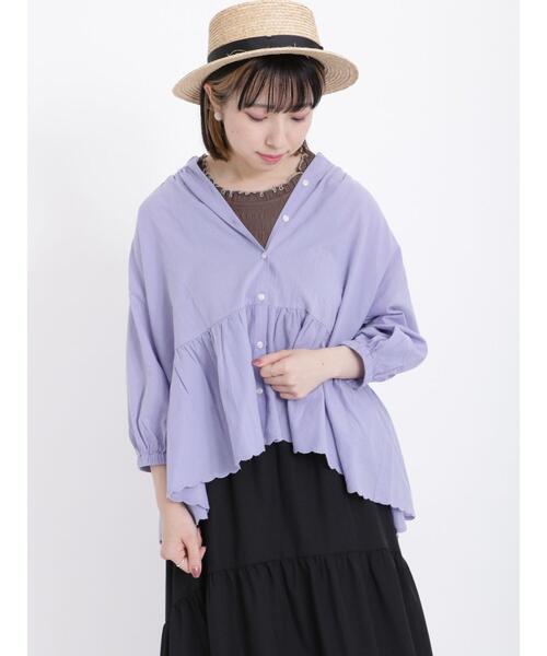 Samansa Mos2（サマンサ モスモス）の「裾スカラップギャザースキッパーブラウス（シャツ/ブラウス・レディース・ブラウン/オフホワイト/パープル/ブラック・F）」の4枚目の写真